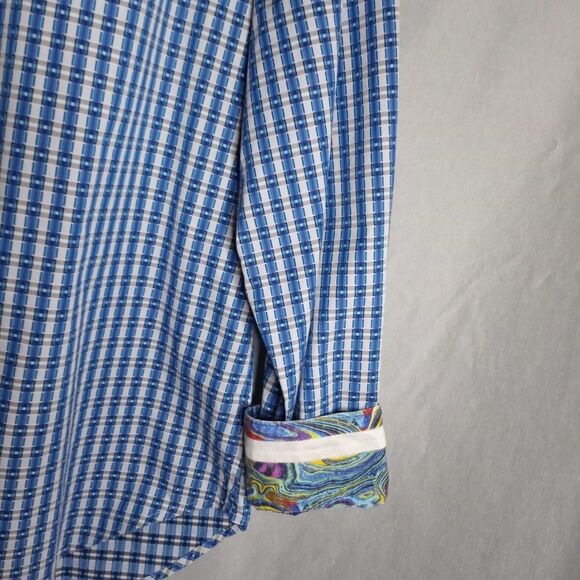 Robert Graham Classic Fit Men's Sky Blue Plaid Button Down Long Sleeve Shirt 2XL - Picture 5 of 11